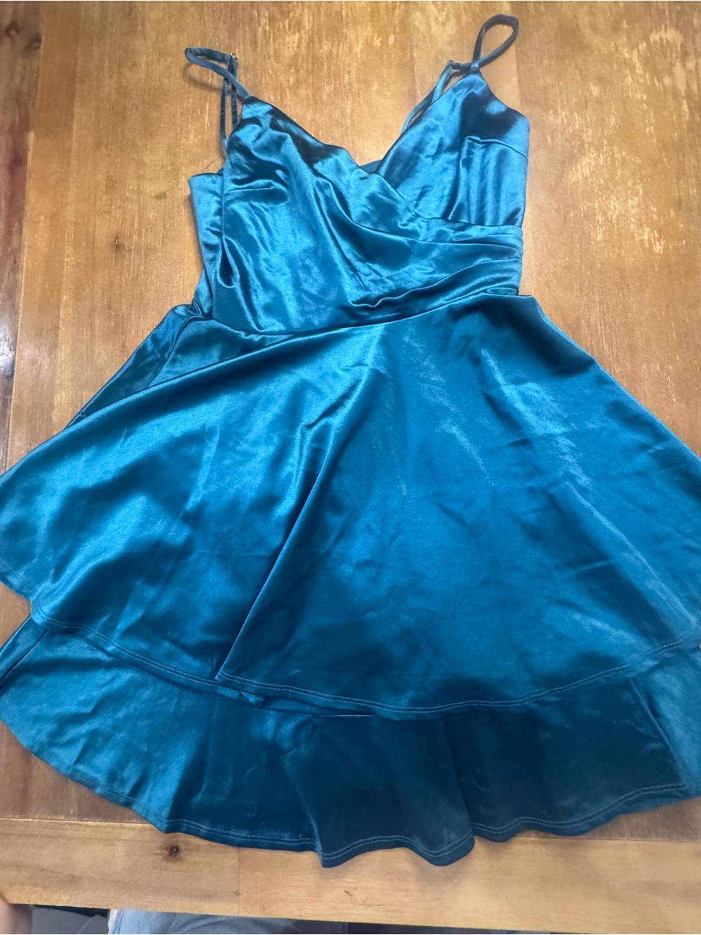 Honey and Rosie Teal Satin Slip Mini Dress